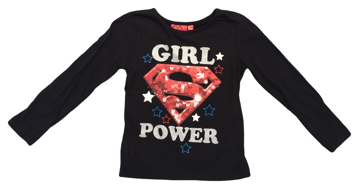 T-Shirt Superman Super Girl Maglietta Bambina Sun City Taglie 6/12 Anni - Rh1373nera