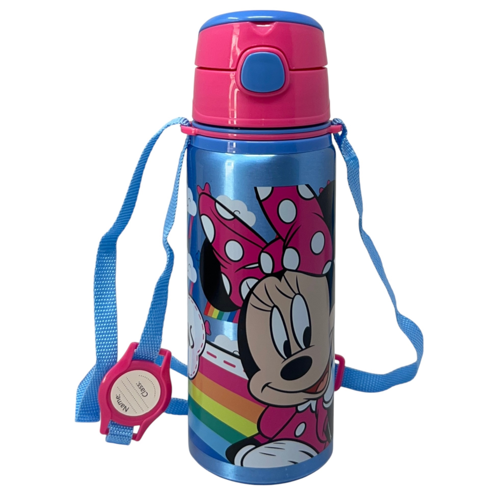 Borraccia in Alluminio con Cannuccia Minnie Mouse DISNEY 600 Ml Apertura Automatica - Mn30015