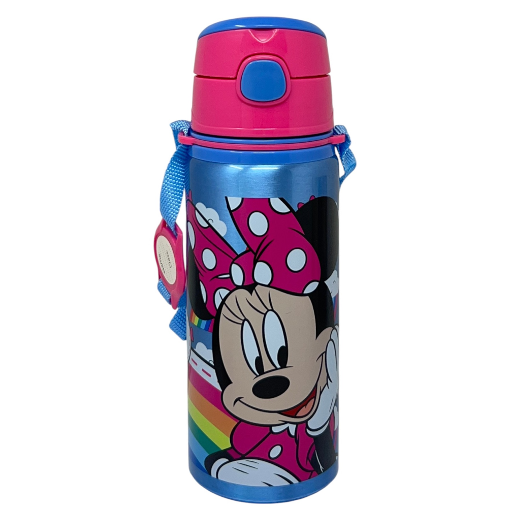 Borraccia in Alluminio con Cannuccia Minnie Mouse DISNEY 600 Ml Apertura Automatica - Mn30015