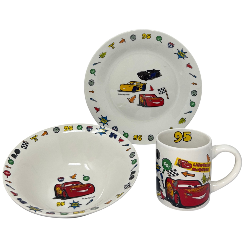 Set 3 Pezzi in Ceramica Cars DISNEY Tazza Ciotola Piatto Stoviglie per Bambini in Confezione - 83049