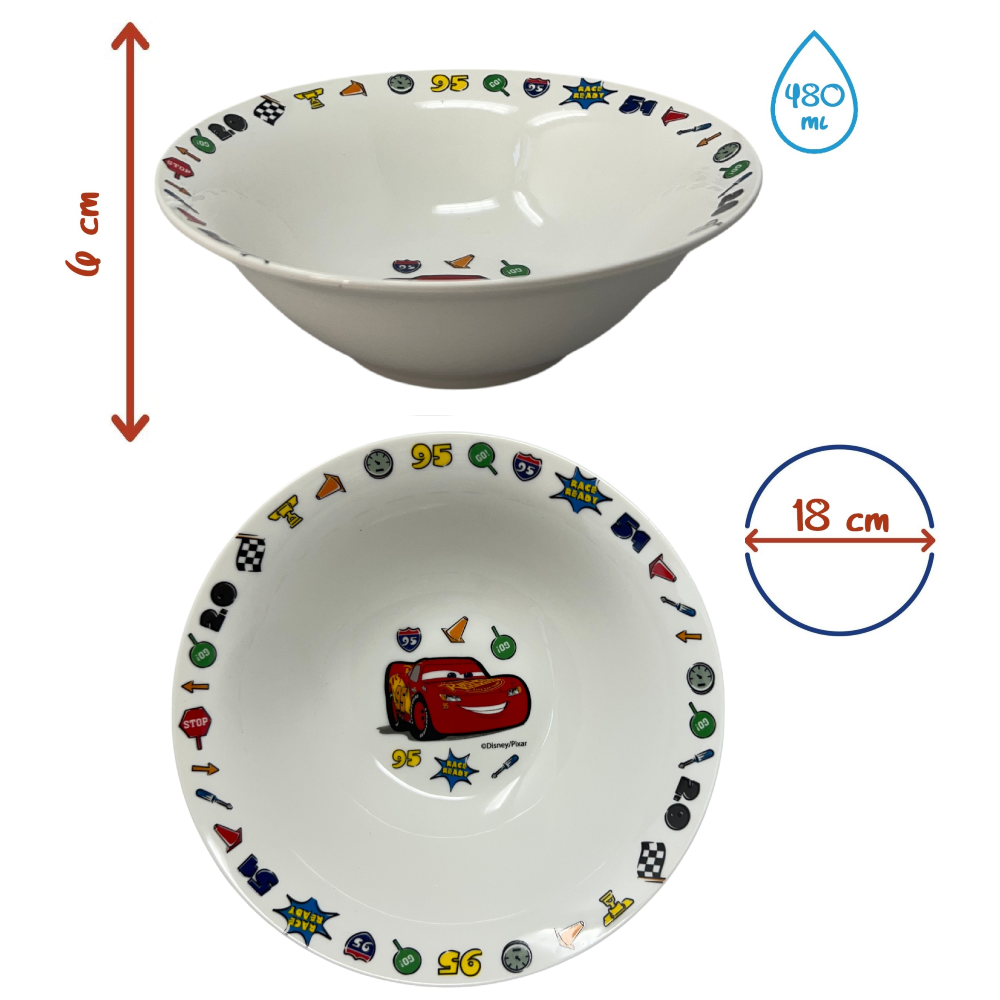 Set 3 Pezzi in Ceramica Cars DISNEY Tazza Ciotola Piatto Stoviglie per Bambini in Confezione - 83049