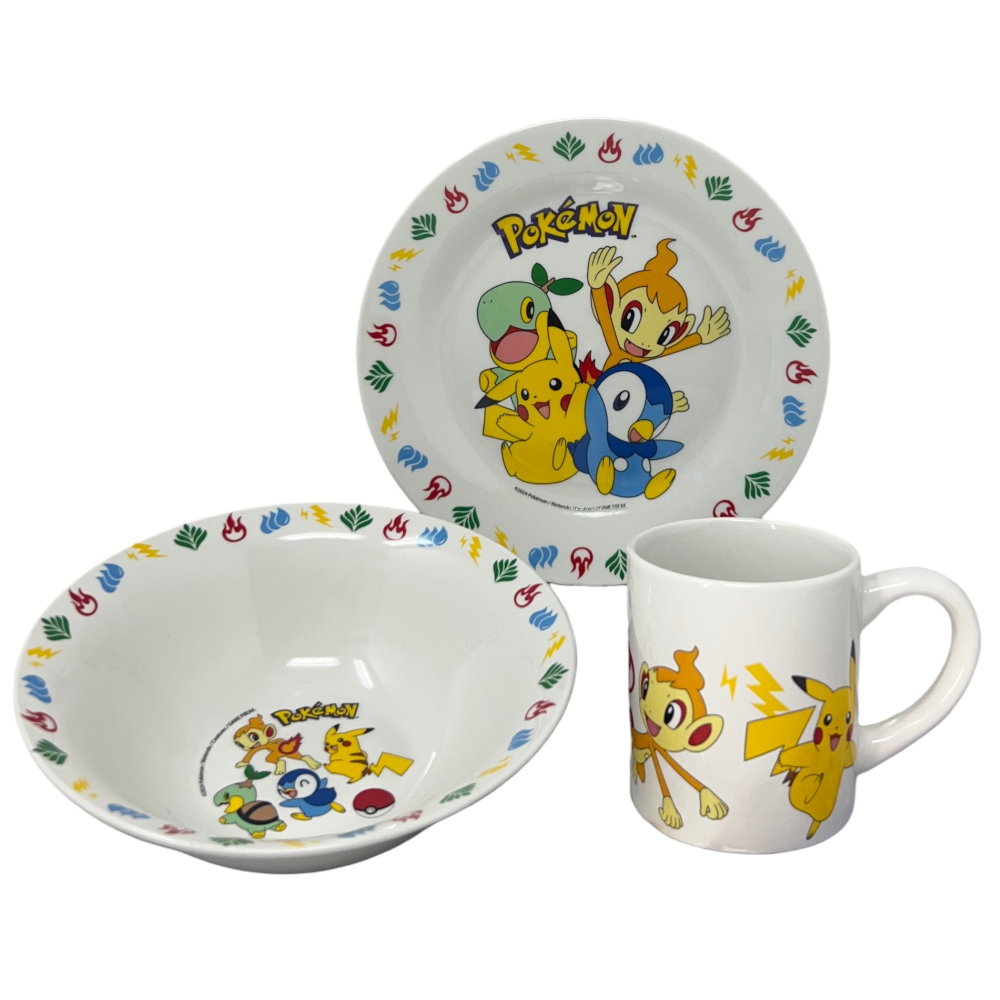 Set 3 Pezzi in Ceramica Pikachu Pokémon Tazza Ciotola Piatto Stoviglie per Bambini in Confezione - 83052
