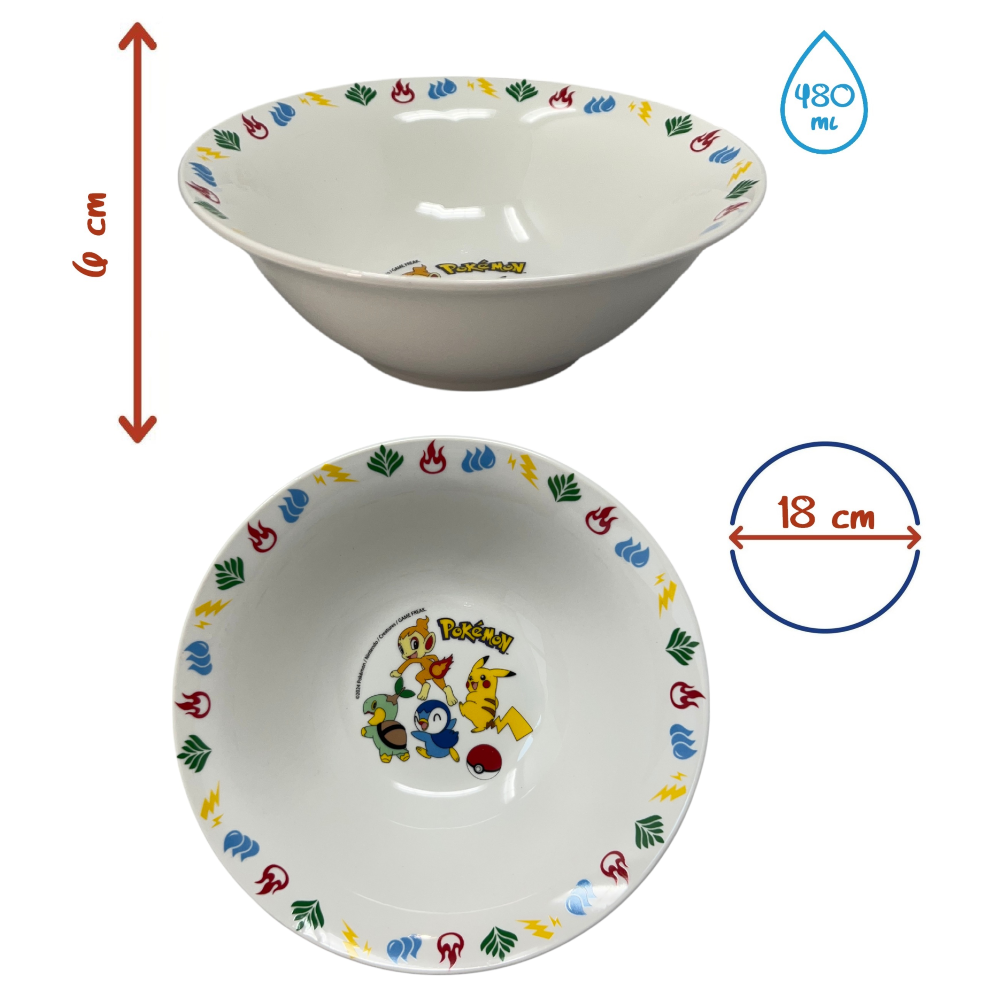 Set 3 Pezzi in Ceramica Pikachu Pokémon Tazza Ciotola Piatto Stoviglie per Bambini in Confezione - 83052