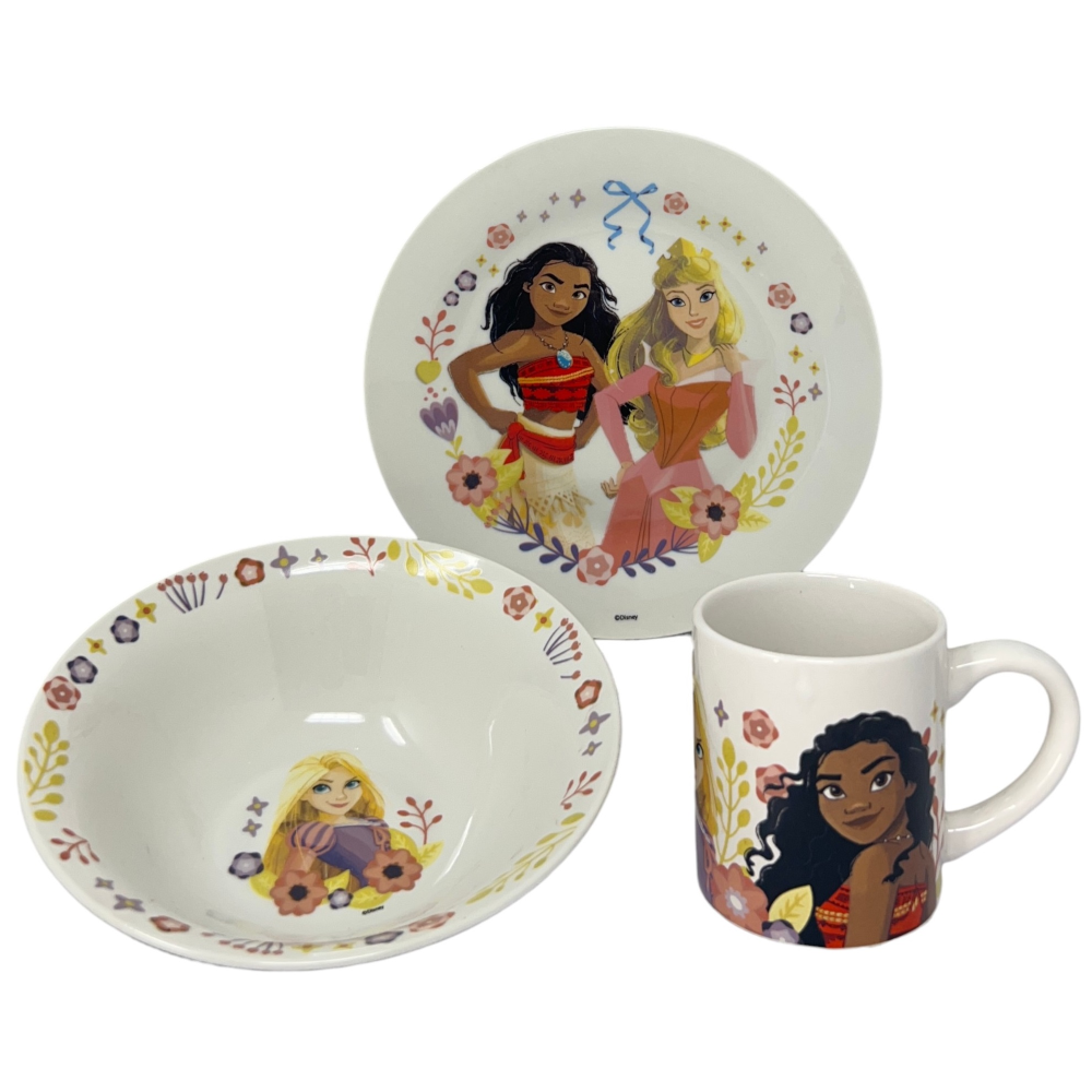 Set 3 Pezzi in Ceramica Principesse DISNEY Tazza Ciotola Piatto Stoviglie per Bambini in Confezione - 83053