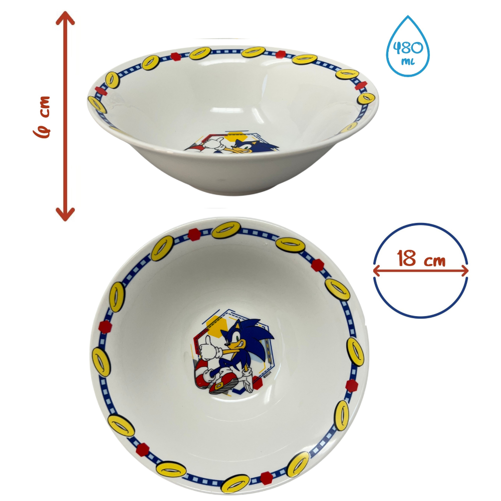 Set 3 Pezzi in Ceramica Sonic the Hedgehog Tazza Ciotola Piatto Stoviglie per Bambini in Confezione - 83054
