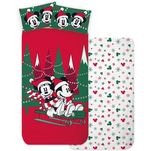 Completo Lenzuola Minnie e Topolino Natale DISNEY Sottolenzuola Lenzuola Federa Letto Singolo