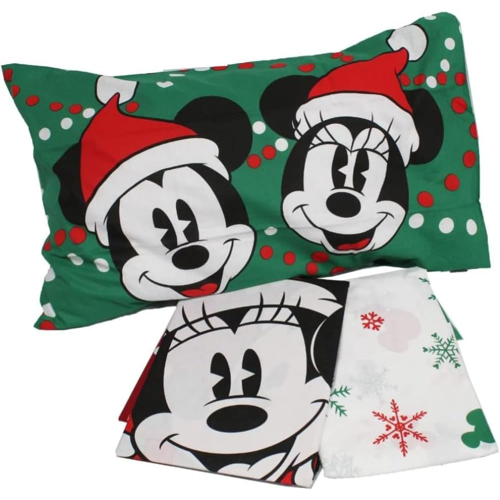 Completo Lenzuola Minnie e Topolino Natale DISNEY Sottolenzuola Lenzuola Federa Letto Singolo