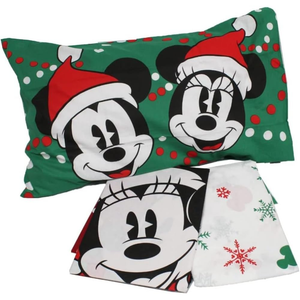 Completo Lenzuola Minnie e Topolino Natale DISNEY Sottolenzuola Lenzuola Federa Letto Singolo