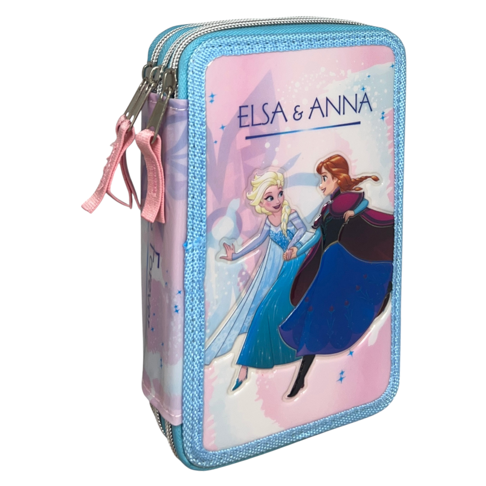 Astuccio Scuola 3d Frozen DISNEY Elsa Anna Multiscomparto 3 Zip Pastelli Fila Pennarelli Giotto - Fr0632