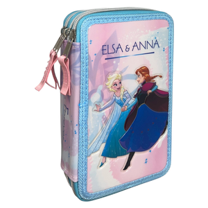 Astuccio Scuola 3d Frozen DISNEY Elsa Anna Multiscomparto 3 Zip Pastelli Fila Pennarelli Giotto - Fr0632