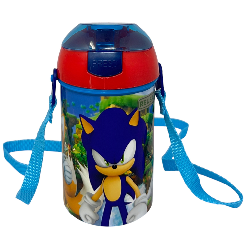 Borraccia Pop-Up Sonic Knuckles Tails Bottiglia in Plastica Riutilizzabile con Tracolla 450 Ml - 83221