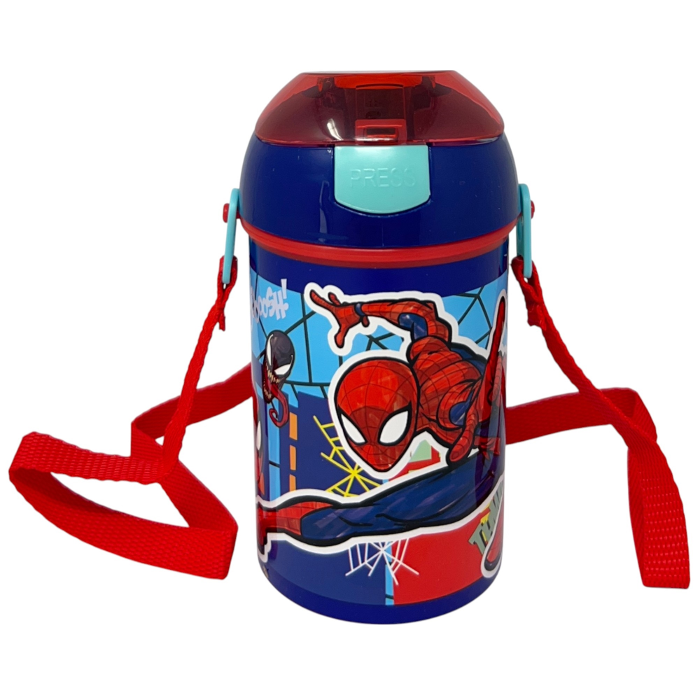 Borraccia Pop-Up Spiderman MARVEL Bottiglia in Plastica Riutilizzabile con Tracolla 450 Ml - 83222