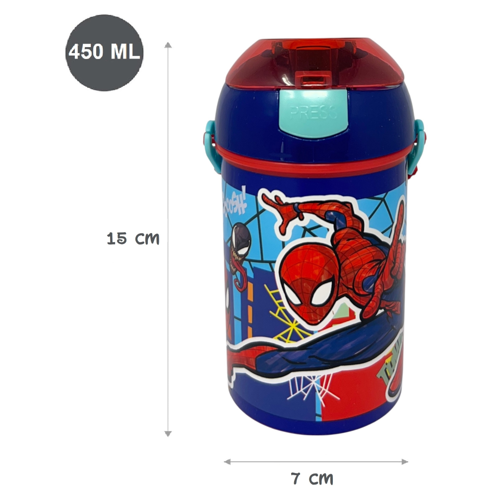 Borraccia Pop-Up Spiderman MARVEL Bottiglia in Plastica Riutilizzabile con Tracolla 450 Ml - 83222