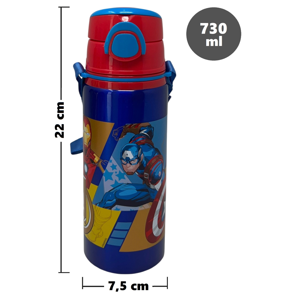 Borraccia in Alluminio Avengers MARVEL Bottiglia 730 Ml con Apertura Pop-Up e Tracolla - 83188
