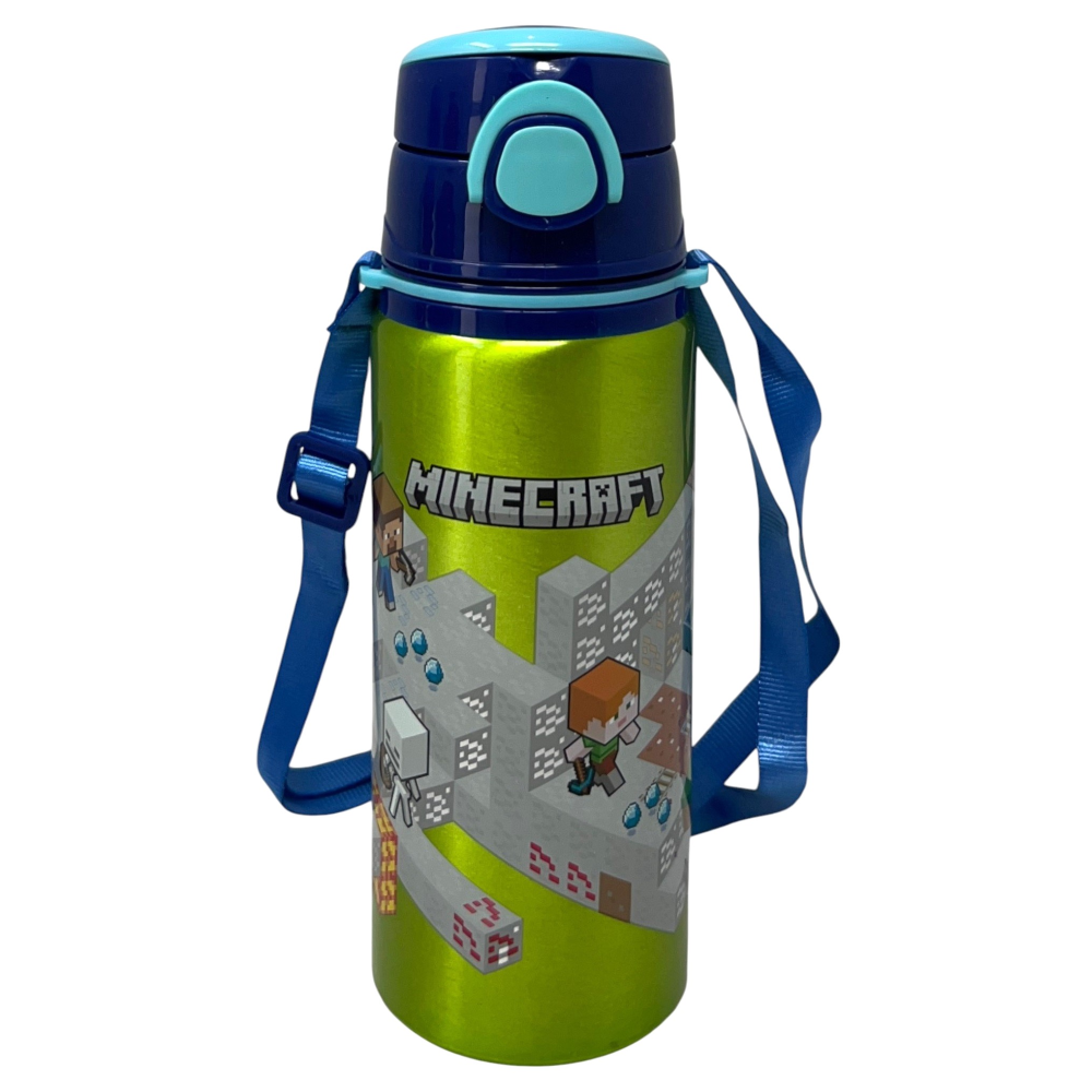 Borraccia in Alluminio Minecraft Bottiglia 730 Ml con Apertura Pop-Up e Tracolla - 83192
