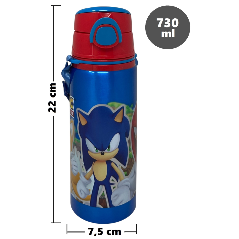 Borraccia in Alluminio Sonic the Hedgehog Bottiglia 730 Ml con Apertura Pop-Up e Tracolla - 83196