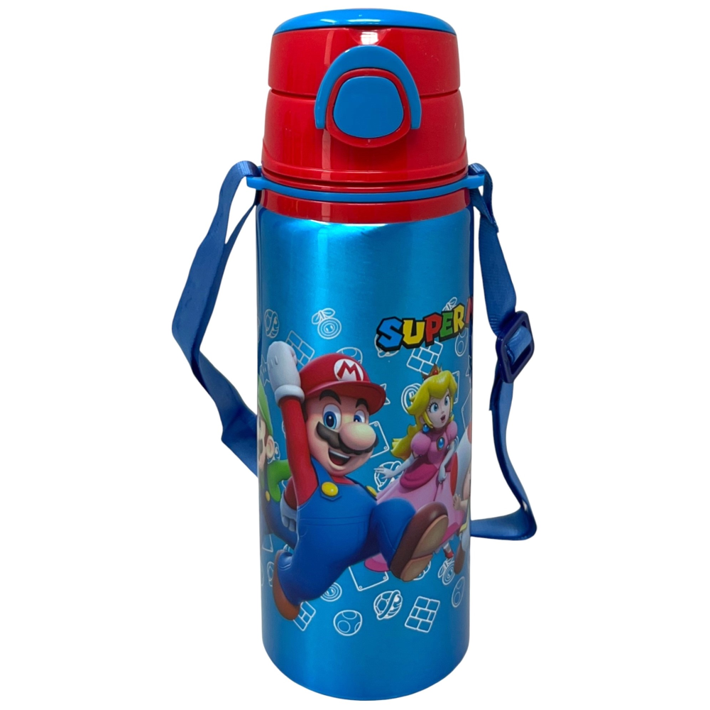 Borraccia in Alluminio Super Mario Nintendo Bottiglia 730 Ml con Apertura Pop-Up e Tracolla - 83199