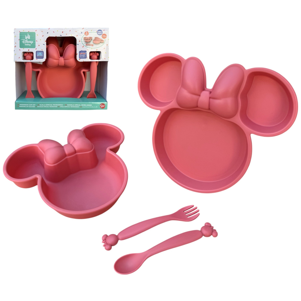 Set Pappa Minnie Mouse DISNEY Sagomato 4 Pezzi Stoviglie in Pp Riutilizzabile Adatto Al Microonde - 83201