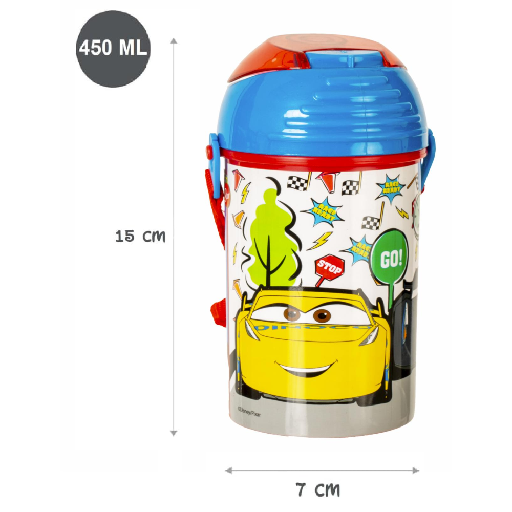 Borraccia Pop-Up Cars DISNEY Bottiglia in Plastica Riutilizzabile con Tracolla 450 Ml - St51569