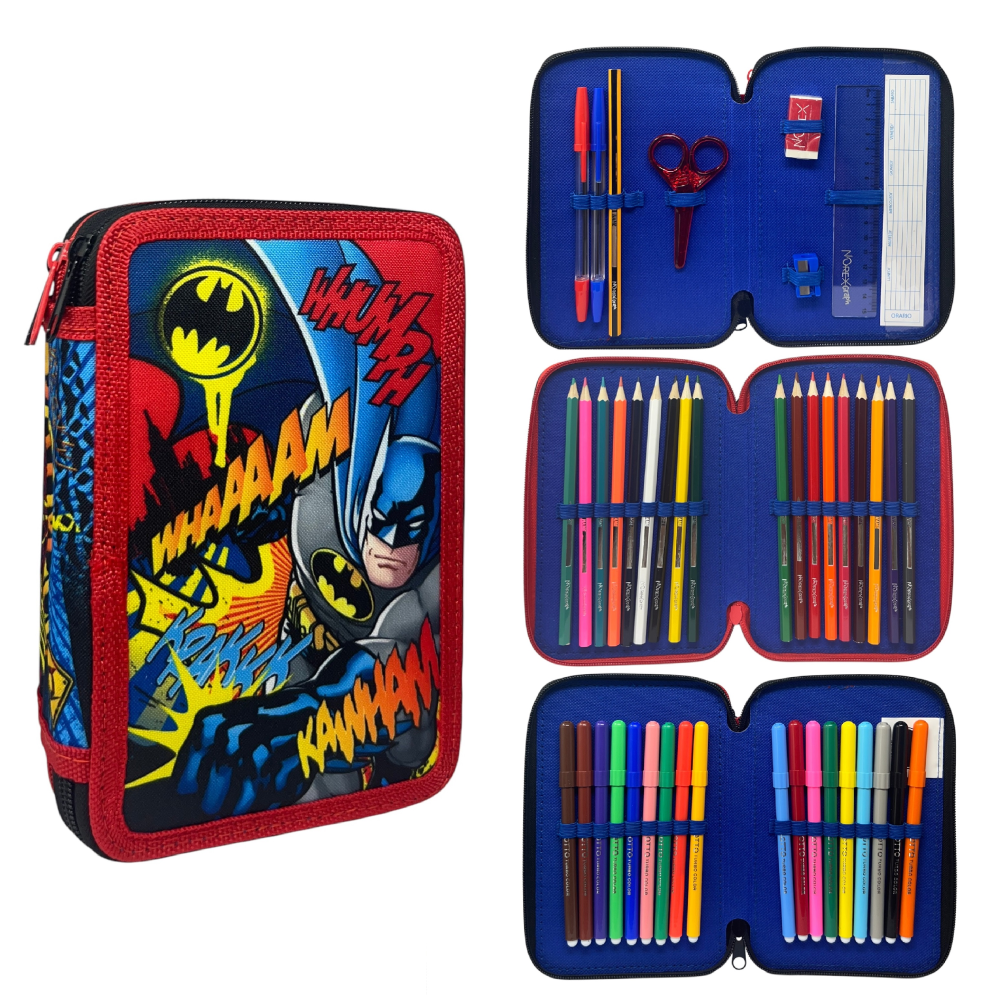 Astuccio 3 Zip Scuola Batman DC Multiscomparto Portacolori Giotto - 1004e4226
