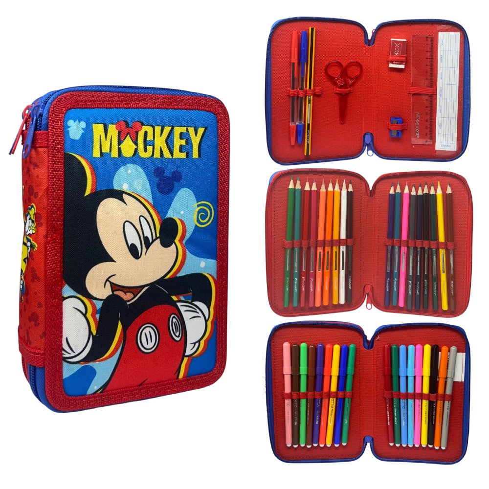 Astuccio 3 Zip Scuola Topolino DISNEY Multiscomparto Portacolori Giotto - 564796