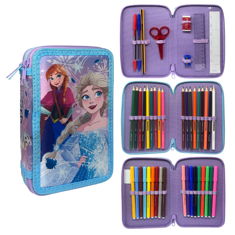 Astuccio 3 Zip Scuola Frozen DISNEY Multiscomparto Portacolori Giotto - 564797
