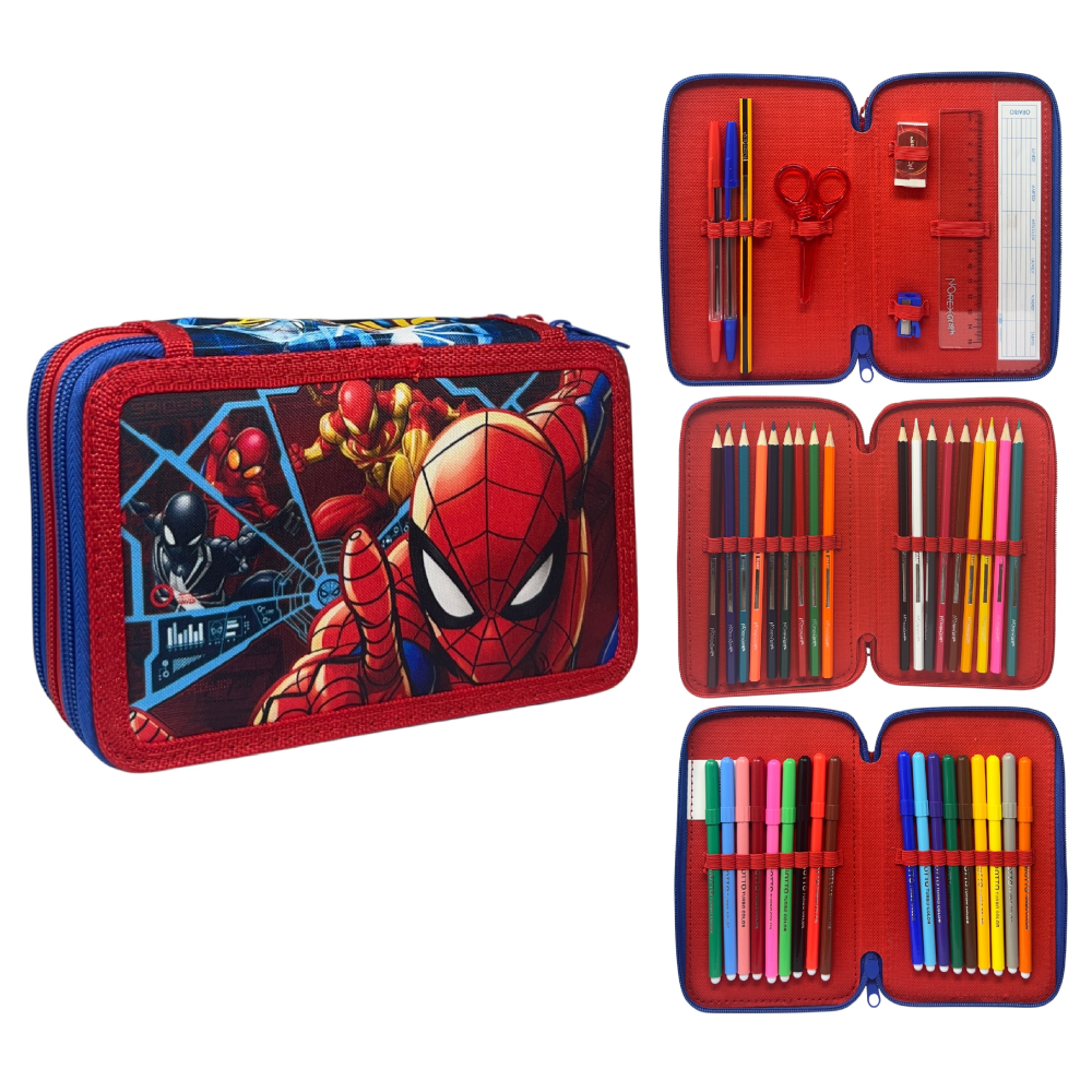 Astuccio 3 Zip Scuola Spiderman MARVEL Multiscomparto Portacolori Giotto - 508509