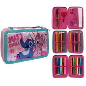 Astuccio 3 Zip Scuola Stitch e Angel DISNEY Multiscomparto Portacolori Giotto - 564801
