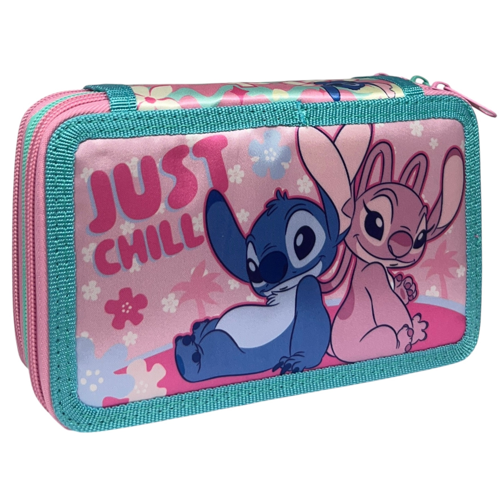 Astuccio 3 Zip Scuola Stitch e Angel DISNEY Multiscomparto Portacolori Giotto - 564801