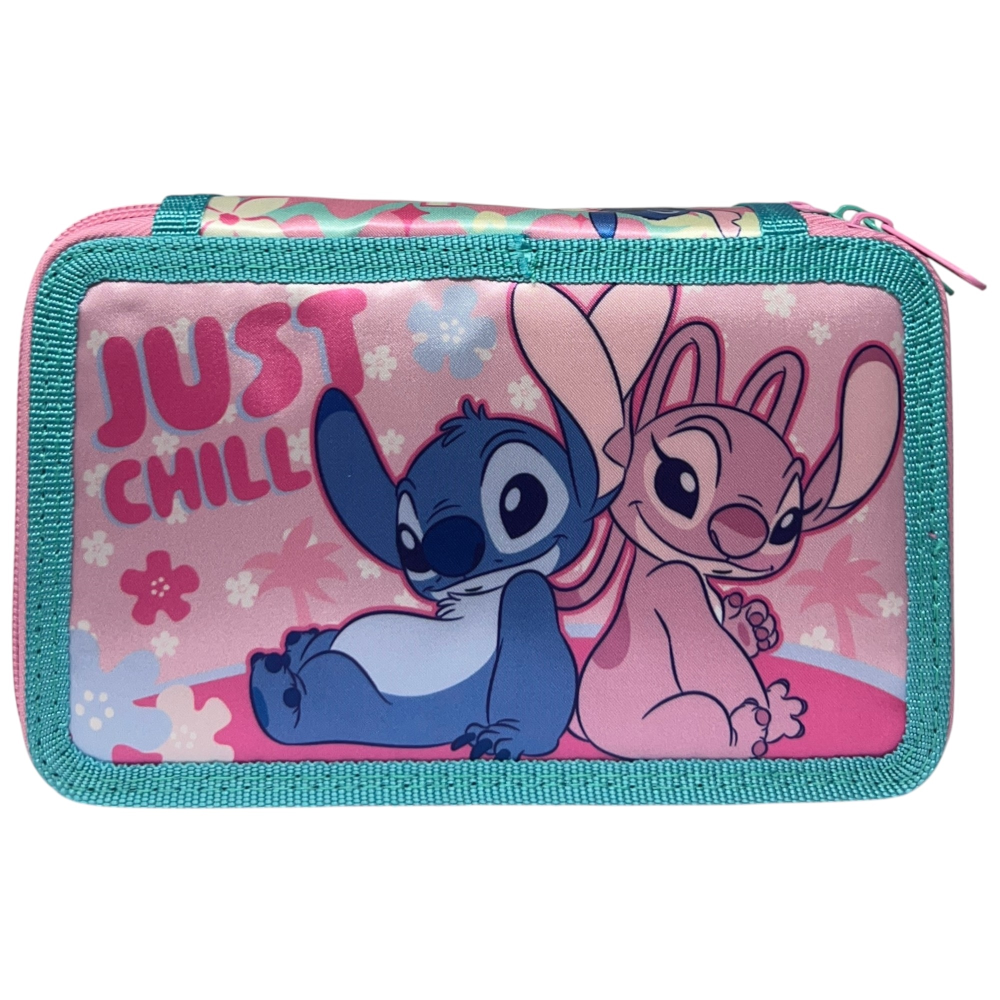 Astuccio 3 Zip Scuola Stitch e Angel DISNEY Multiscomparto Portacolori Giotto - 564801