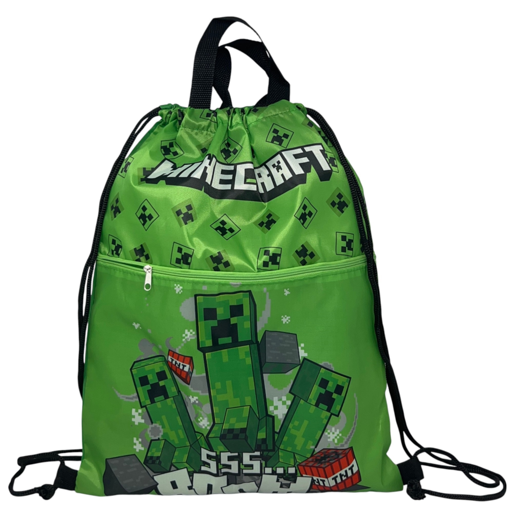 Sacca Deluxe Minecraft con Chiusura a Coulisse Tasca Frontale Borsa Tempo Libero Palestra Cm. 45x34,5 - Mnc36-0897