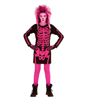 Costume Vestito Abito Travestimento Carnevale Halloween Bambina Scheletro Rosa - 0037