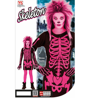 Costume Vestito Abito Travestimento Carnevale Halloween Bambina Scheletro Rosa - 0037