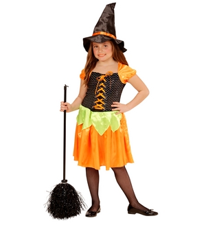 Costume Vestito Abito Travestimento Carnevale Halloween Bambina Strega Zucca Paillettes - 4904