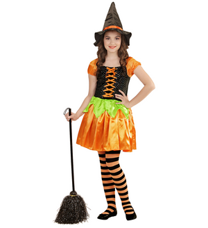 Costume Vestito Abito Travestimento Carnevale Halloween Bambina Strega Zucca Paillettes - 4904