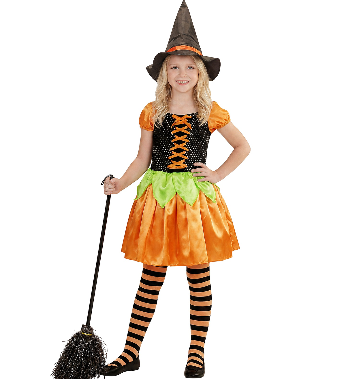Costume Vestito Abito Travestimento Carnevale Halloween Bambina Strega Zucca Paillettes - 4904