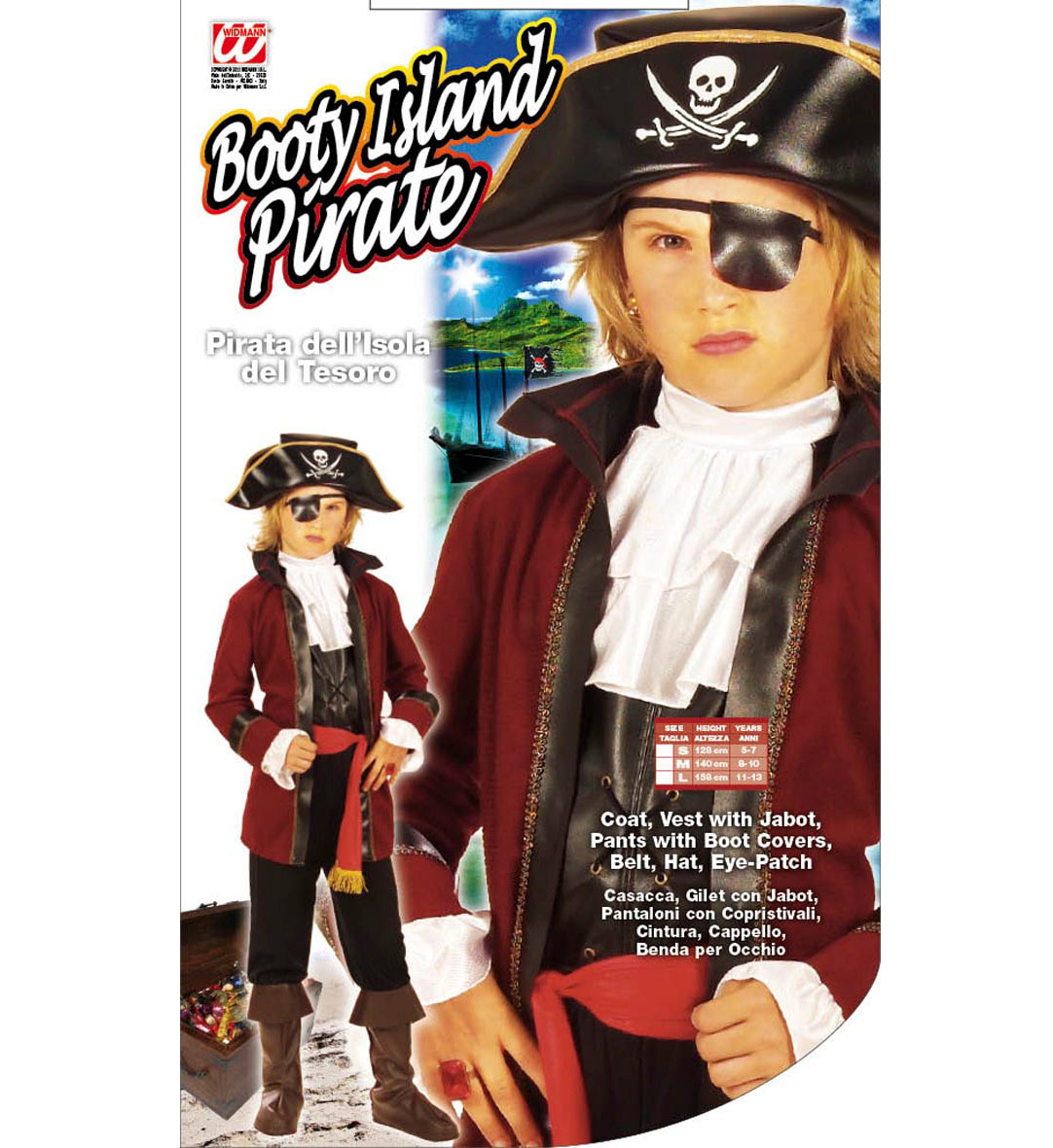 Vestito Carnevale + Accessori Pirata Dell'isola Del Tesoro Costume Sciabola 5/7 Anni Travestimento - 5559+7007b