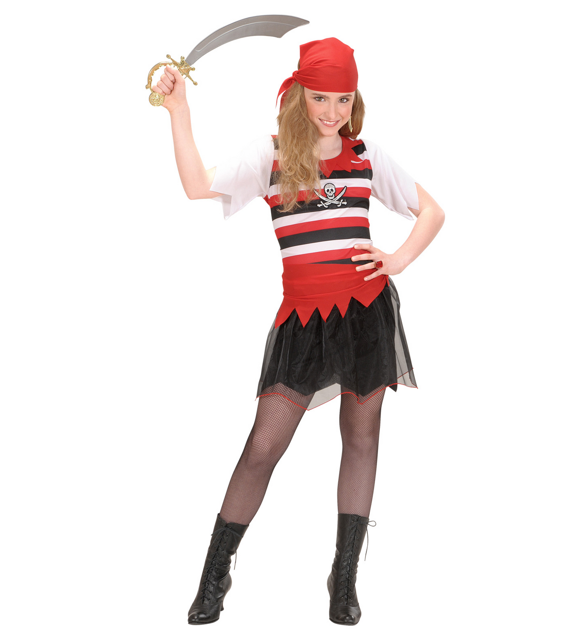 Vestito Carnevale + Accessori Piratessa Vestito Sciabola Calze 11/13 Anni Travestimento - 5853+4750r+7007b