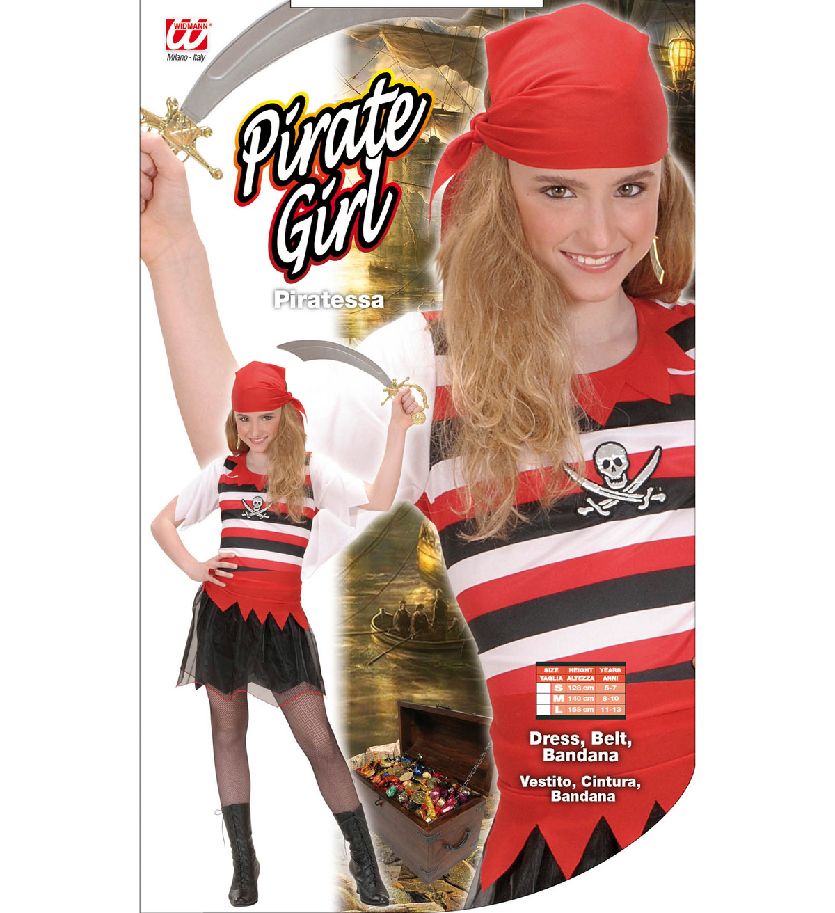Vestito Carnevale + Accessori Piratessa Vestito Pistola Calze 8/10 Anni Travestimento - 5853+4750r+04859