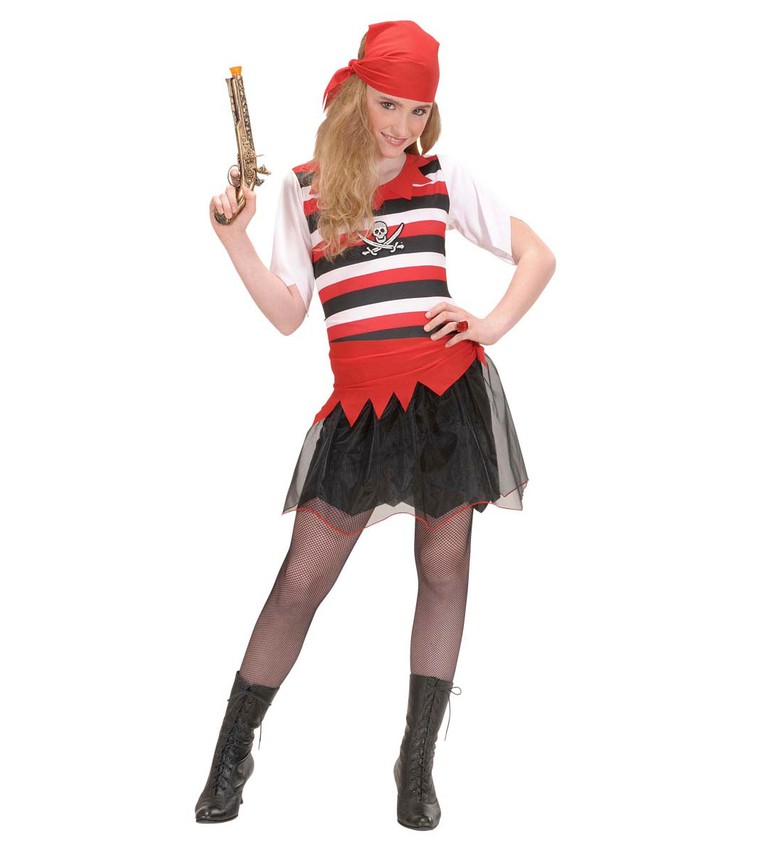 Vestito Carnevale + Accessori Piratessa Vestito Pistola Calze 8/10 Anni Travestimento - 5853+4750r+04859