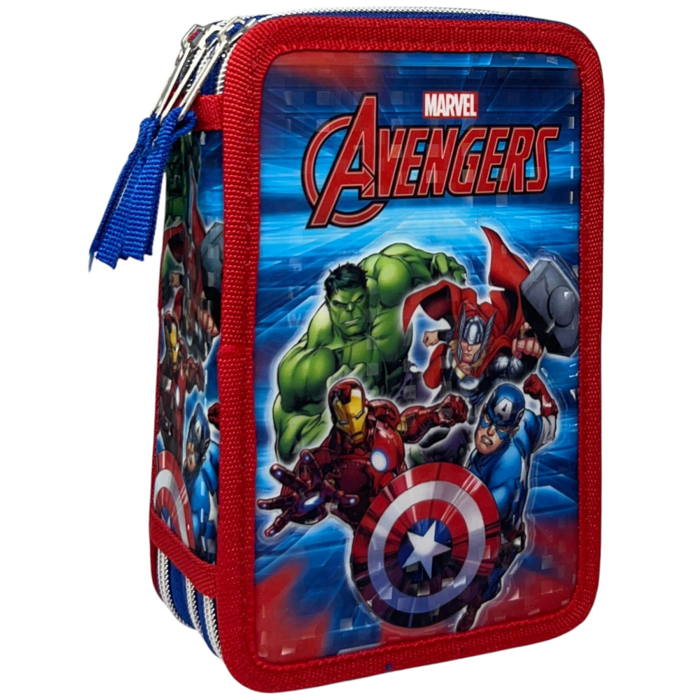 Astuccio Scuola Avengers MARVEL Multiscomparto 3 Zip Penna Papermate Pennarelli Giotto - Av1192