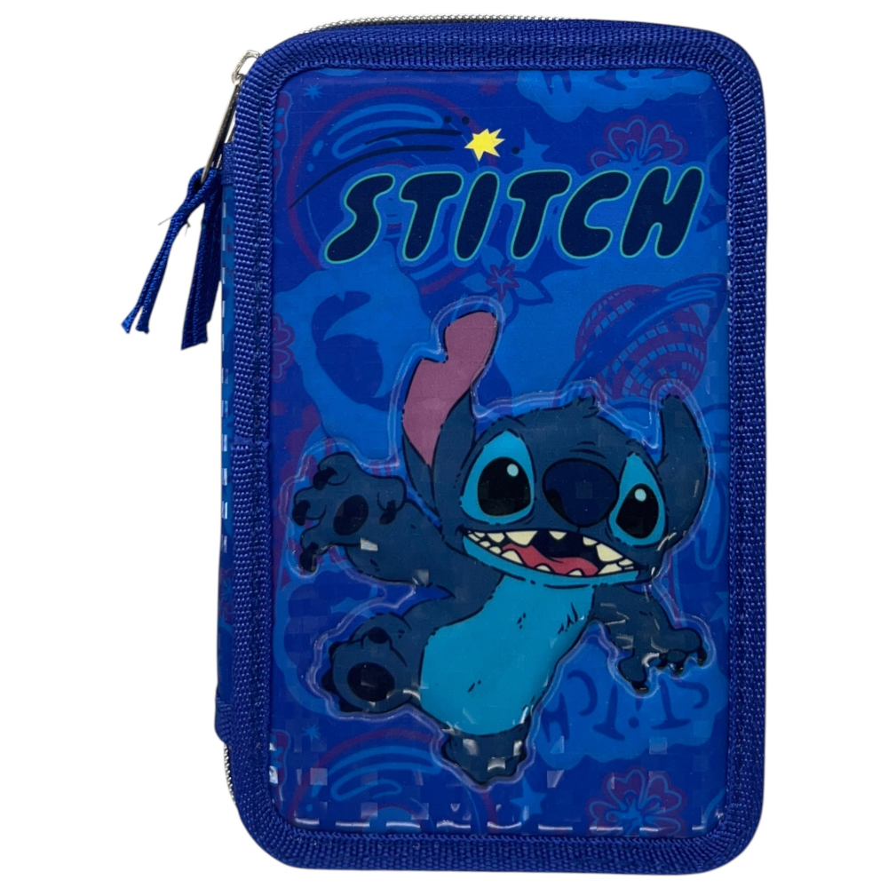 Astuccio Scuola Stitch Multiscomparto 3 Zip Penna Papermate Pennarelli Giotto - Lst1192-B