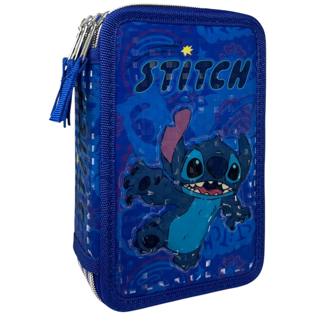 Astuccio Scuola Stitch Multiscomparto 3 Zip Penna Papermate Pennarelli Giotto - Lst1192-B