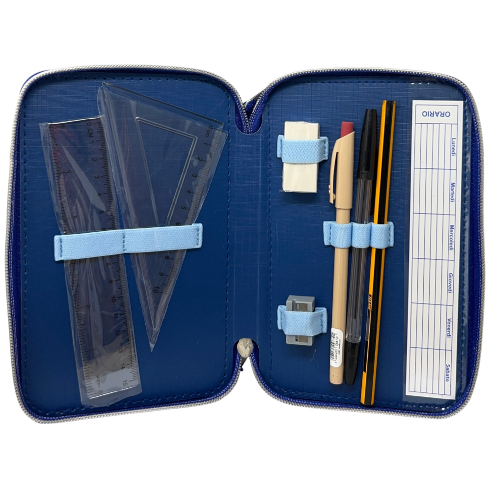Astuccio Scuola Stitch Multiscomparto 3 Zip Penna Papermate Pennarelli Giotto - Lst1192-B