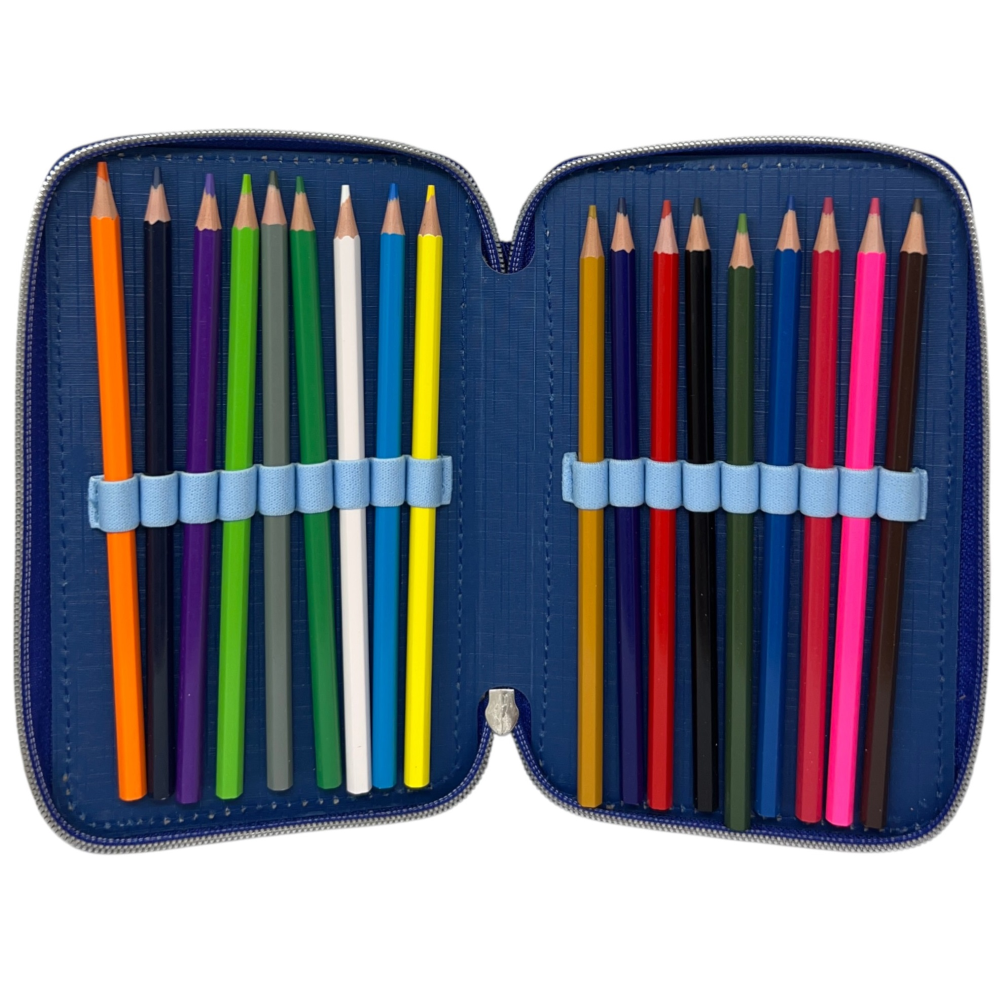 Astuccio Scuola Stitch Multiscomparto 3 Zip Penna Papermate Pennarelli Giotto - Lst1192-B