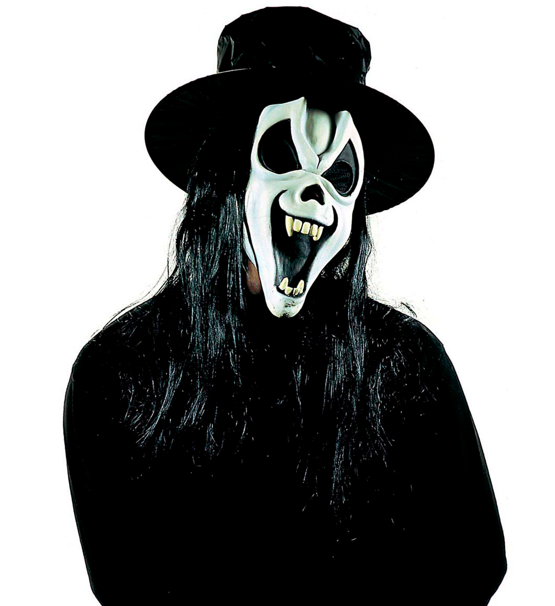 Maschera Mr.ghost Fosforescente con Cappello e Capelli Vari Modelli Accessori Vestito Carnevale Halloween Bambino