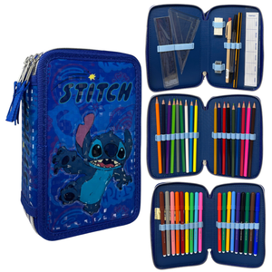 Astuccio Scuola Stitch Multiscomparto 3 Zip Penna Papermate Pennarelli Giotto - Lst1192-B