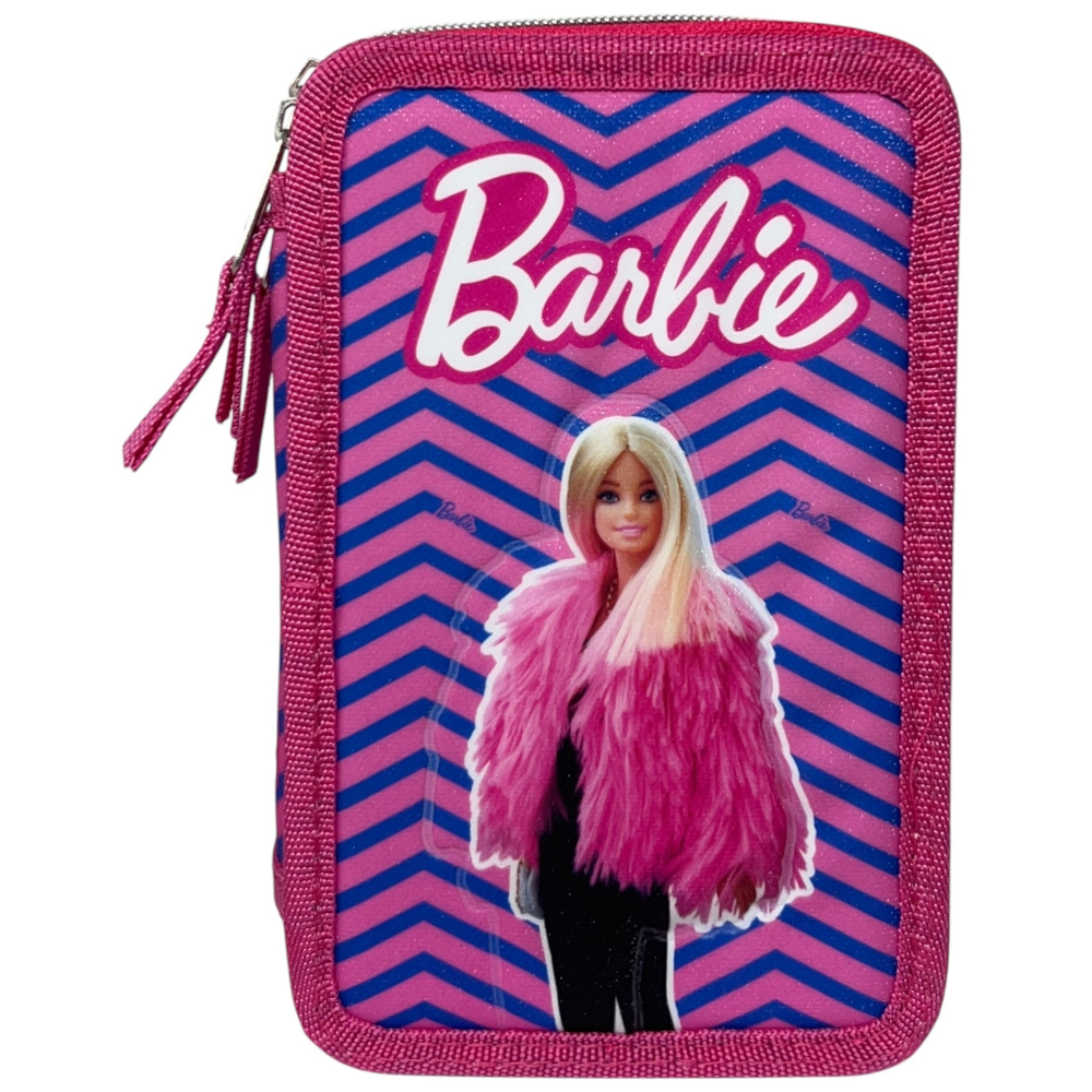 Astuccio Scuola Barbie Multiscomparto 3 Zip Penna Papermate Pennarelli Giotto - 690709