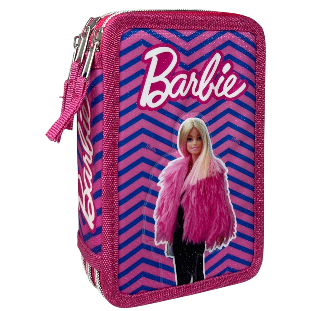 Astuccio Scuola Barbie Multiscomparto 3 Zip Penna Papermate Pennarelli Giotto - 690709