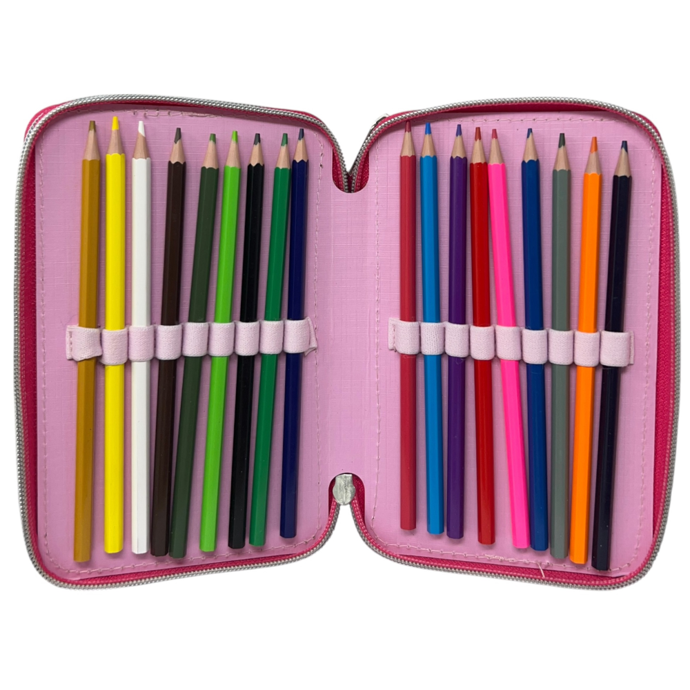 Astuccio Scuola Principesse DISNEY Multiscomparto 3 Zip Paillettes Reversibili Pennareli Giotto - Pr1225